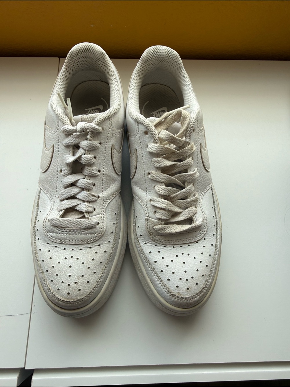 White Womens Low-Top Leather Platform Sneakers